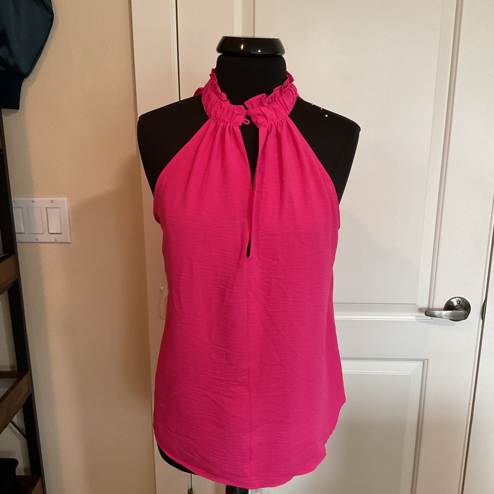 Bright Pink Halter Ruffle-Neck Sleeveless Top